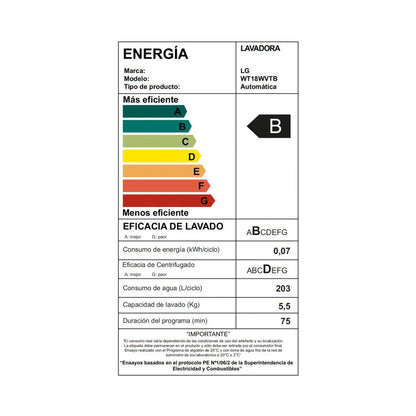 Lavadora LG WT18WVTB 18 Kg.