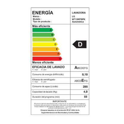 Lavadora LG WT13WPBPK 13 Kg.