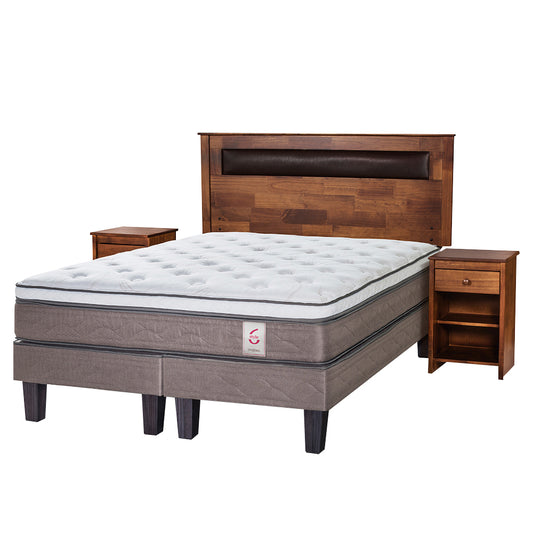 Cama Europea New Style 6 2 Plazas Base Dividida + Respaldo 2 Veladores