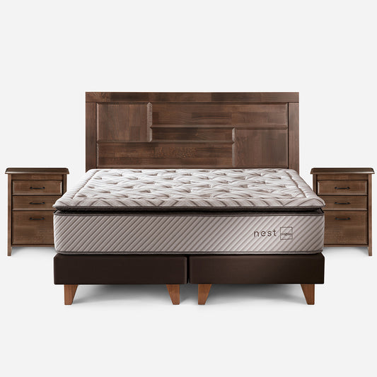 Cama Europea Nest 2 Plazas Base Dividida + Mueble Doce