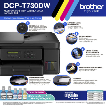 Impresora Multifuncional DCP-T730DW WIFI Duplex y ADF